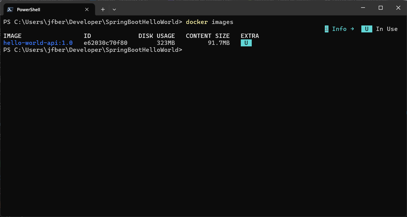Pantalla de terminal que muestra el listado de imágenes disponibles